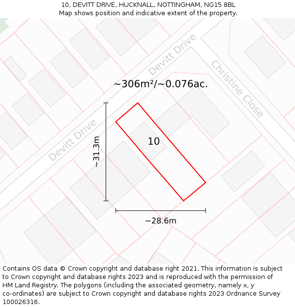 10, DEVITT DRIVE, HUCKNALL, NOTTINGHAM, NG15 8BL: Plot and title map
