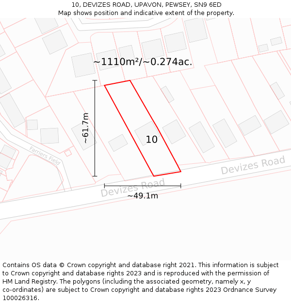 10, DEVIZES ROAD, UPAVON, PEWSEY, SN9 6ED: Plot and title map