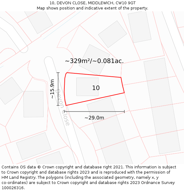 10, DEVON CLOSE, MIDDLEWICH, CW10 9GT: Plot and title map