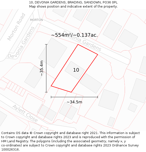 10, DEVONIA GARDENS, BRADING, SANDOWN, PO36 0PL: Plot and title map