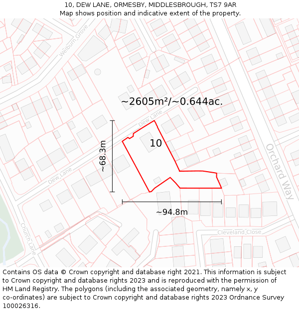 10, DEW LANE, ORMESBY, MIDDLESBROUGH, TS7 9AR: Plot and title map