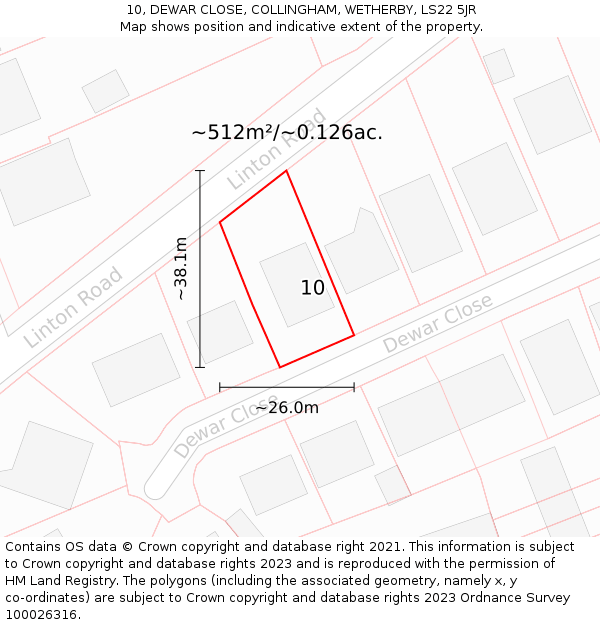 10, DEWAR CLOSE, COLLINGHAM, WETHERBY, LS22 5JR: Plot and title map