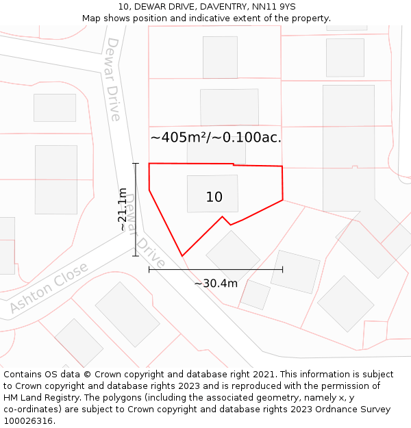10, DEWAR DRIVE, DAVENTRY, NN11 9YS: Plot and title map