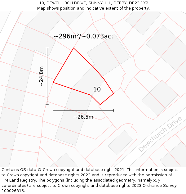10, DEWCHURCH DRIVE, SUNNYHILL, DERBY, DE23 1XP: Plot and title map