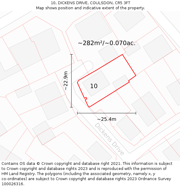 10, DICKENS DRIVE, COULSDON, CR5 3FT: Plot and title map