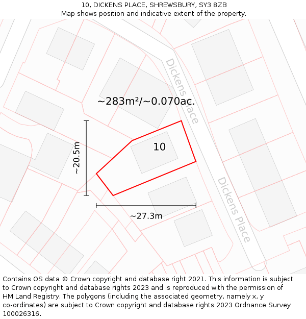 10, DICKENS PLACE, SHREWSBURY, SY3 8ZB: Plot and title map