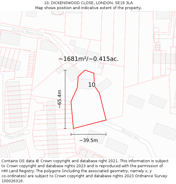 10, DICKENSWOOD CLOSE, LONDON, SE19 3LA: Plot and title map