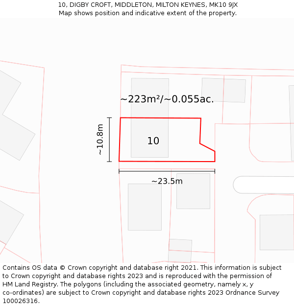 10, DIGBY CROFT, MIDDLETON, MILTON KEYNES, MK10 9JX: Plot and title map