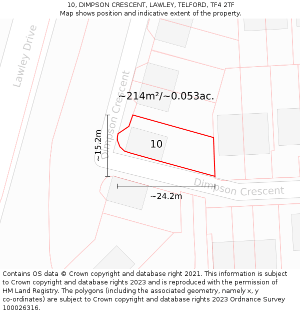 10, DIMPSON CRESCENT, LAWLEY, TELFORD, TF4 2TF: Plot and title map