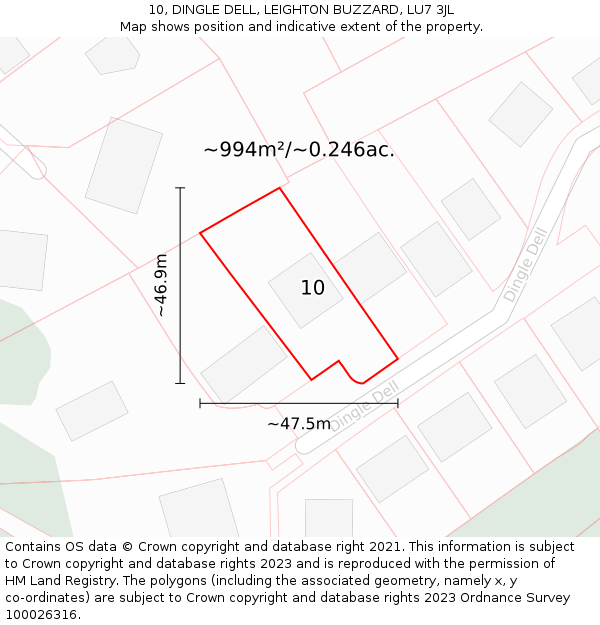10, DINGLE DELL, LEIGHTON BUZZARD, LU7 3JL: Plot and title map