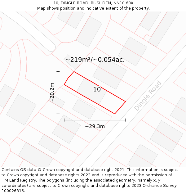 10, DINGLE ROAD, RUSHDEN, NN10 6RX: Plot and title map