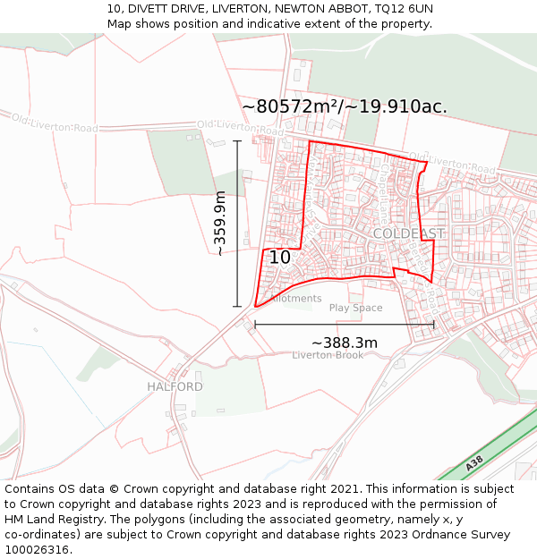 10, DIVETT DRIVE, LIVERTON, NEWTON ABBOT, TQ12 6UN: Plot and title map