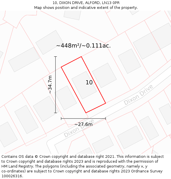 10, DIXON DRIVE, ALFORD, LN13 0PR: Plot and title map