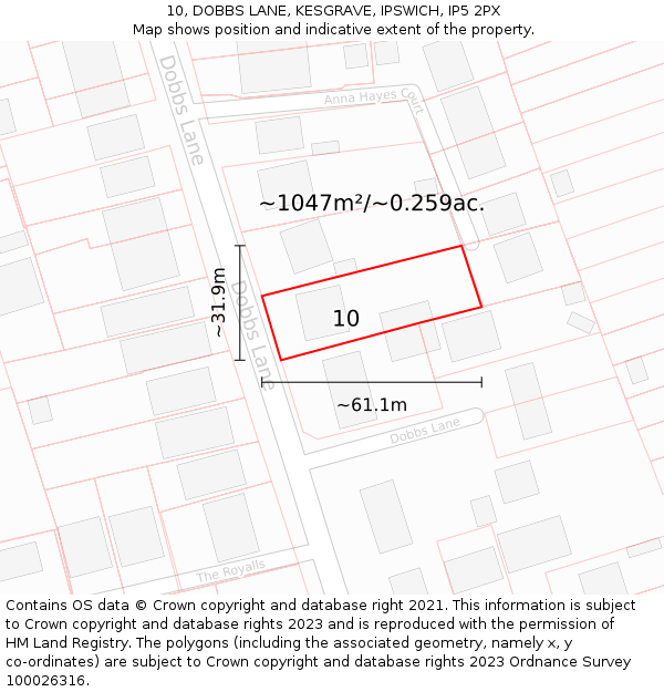 10, DOBBS LANE, KESGRAVE, IPSWICH, IP5 2PX: Plot and title map