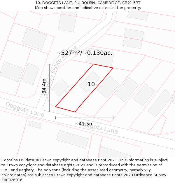 10, DOGGETS LANE, FULBOURN, CAMBRIDGE, CB21 5BT: Plot and title map