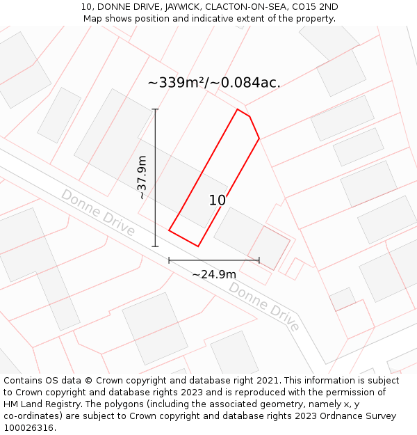 10, DONNE DRIVE, JAYWICK, CLACTON-ON-SEA, CO15 2ND: Plot and title map