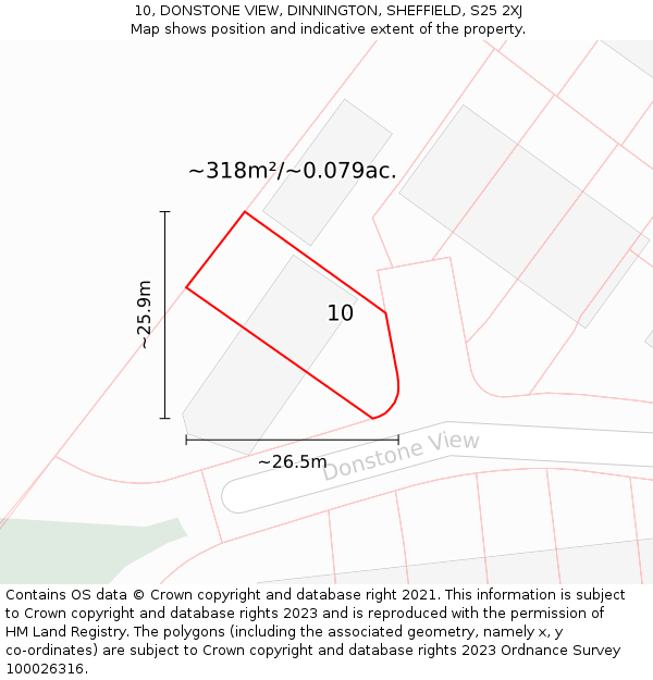 10, DONSTONE VIEW, DINNINGTON, SHEFFIELD, S25 2XJ: Plot and title map