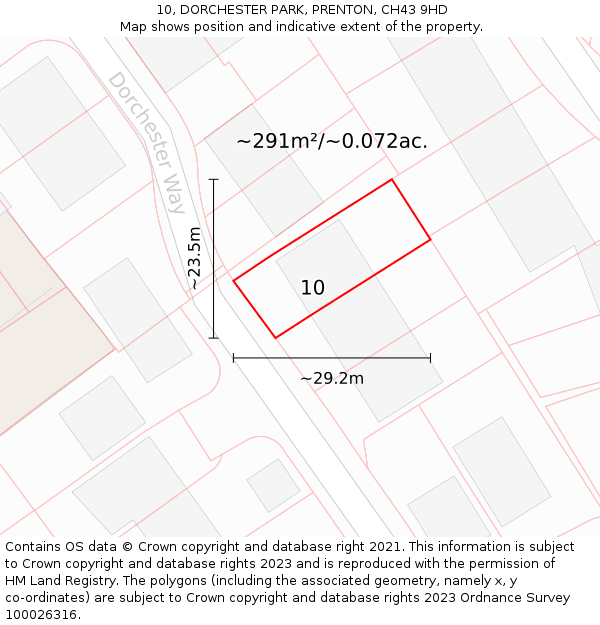 10, DORCHESTER PARK, PRENTON, CH43 9HD: Plot and title map