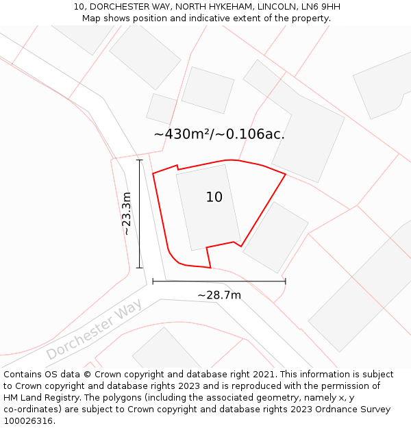 10, DORCHESTER WAY, NORTH HYKEHAM, LINCOLN, LN6 9HH: Plot and title map