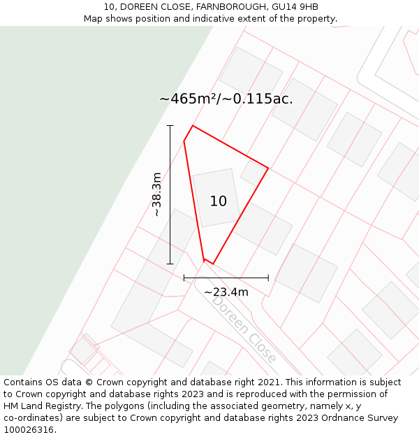 10, DOREEN CLOSE, FARNBOROUGH, GU14 9HB: Plot and title map