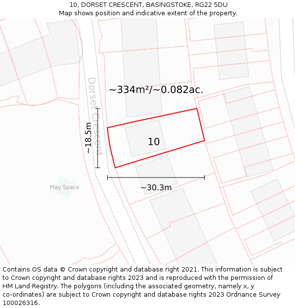10, DORSET CRESCENT, BASINGSTOKE, RG22 5DU: Plot and title map
