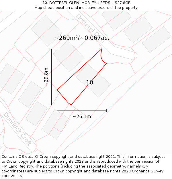 10, DOTTEREL GLEN, MORLEY, LEEDS, LS27 8GR: Plot and title map