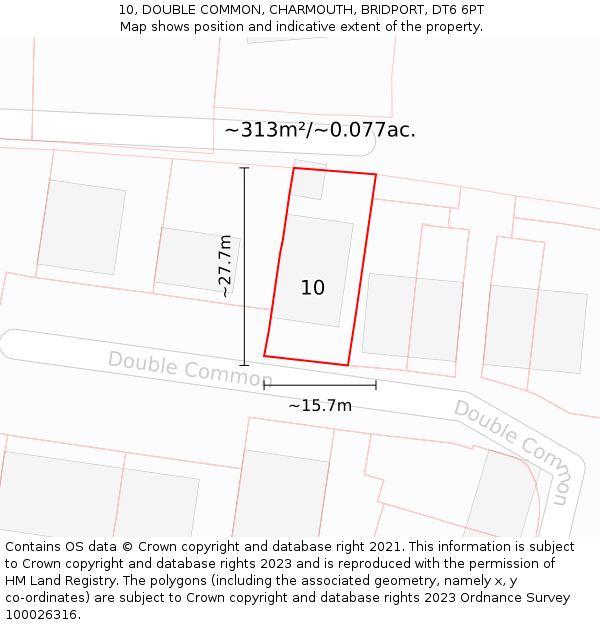 10, DOUBLE COMMON, CHARMOUTH, BRIDPORT, DT6 6PT: Plot and title map