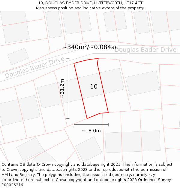 10, DOUGLAS BADER DRIVE, LUTTERWORTH, LE17 4GT: Plot and title map
