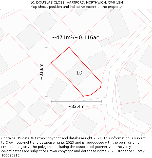 10, DOUGLAS CLOSE, HARTFORD, NORTHWICH, CW8 1SH: Plot and title map