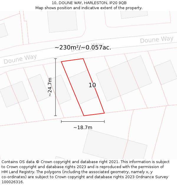 10, DOUNE WAY, HARLESTON, IP20 9QB: Plot and title map