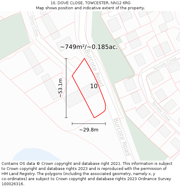 10, DOVE CLOSE, TOWCESTER, NN12 6RG: Plot and title map