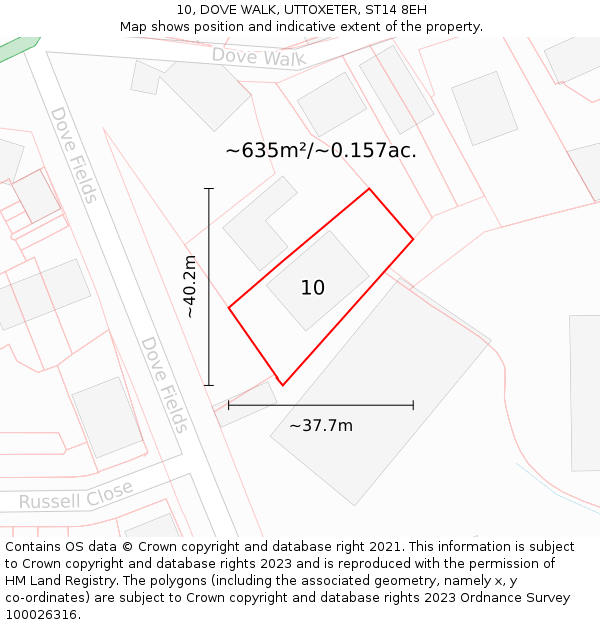 10, DOVE WALK, UTTOXETER, ST14 8EH: Plot and title map