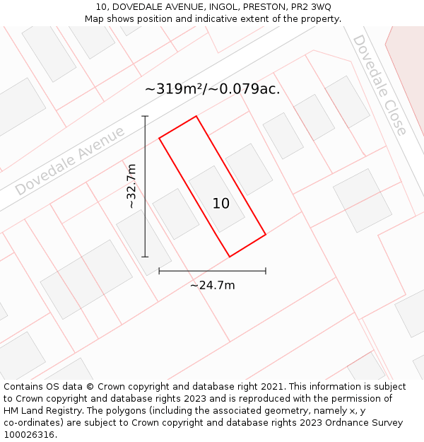 10, DOVEDALE AVENUE, INGOL, PRESTON, PR2 3WQ: Plot and title map