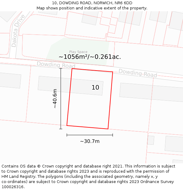 10, DOWDING ROAD, NORWICH, NR6 6DD: Plot and title map