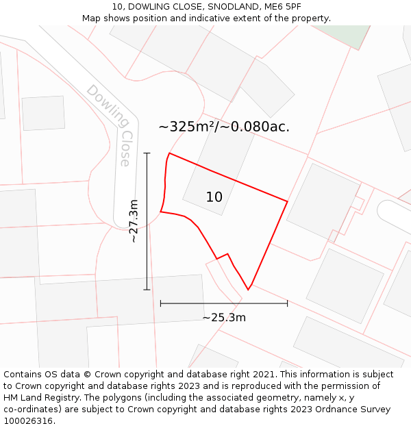 10, DOWLING CLOSE, SNODLAND, ME6 5PF: Plot and title map