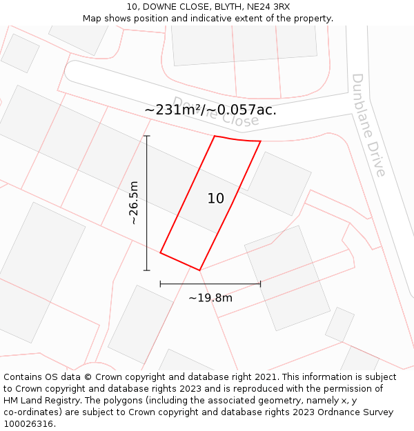 10, DOWNE CLOSE, BLYTH, NE24 3RX: Plot and title map