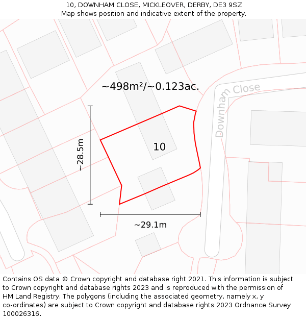 10, DOWNHAM CLOSE, MICKLEOVER, DERBY, DE3 9SZ: Plot and title map