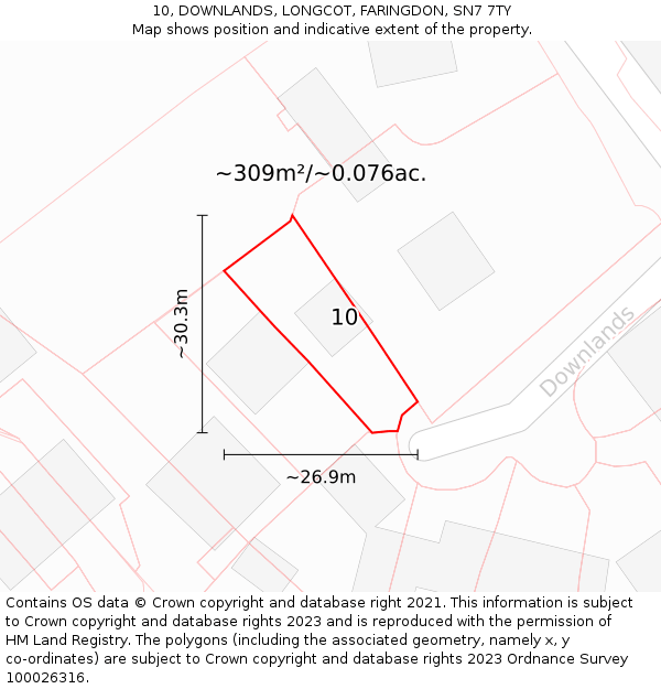 10, DOWNLANDS, LONGCOT, FARINGDON, SN7 7TY: Plot and title map