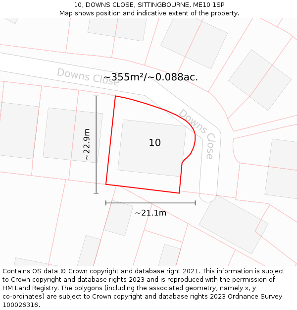 10, DOWNS CLOSE, SITTINGBOURNE, ME10 1SP: Plot and title map