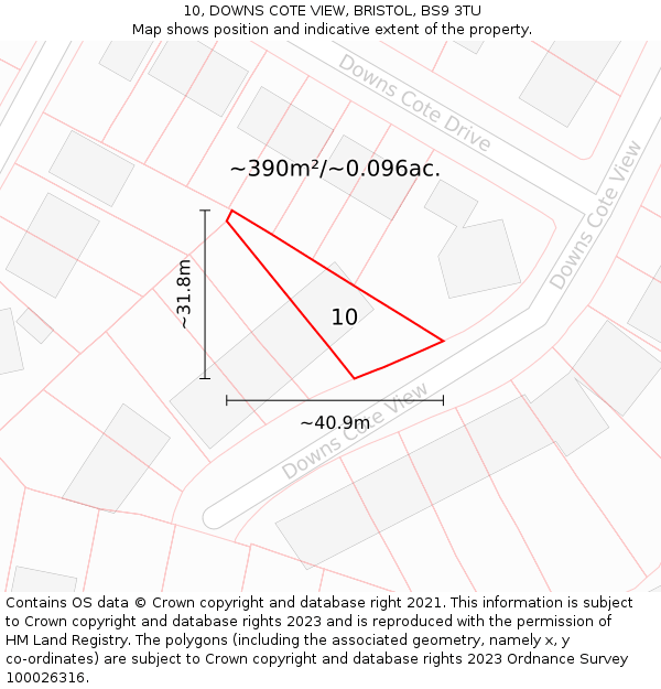 10, DOWNS COTE VIEW, BRISTOL, BS9 3TU: Plot and title map