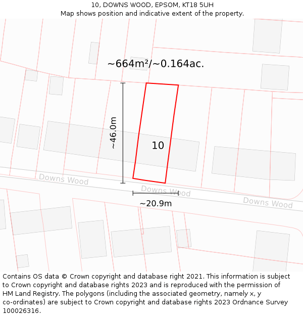 10, DOWNS WOOD, EPSOM, KT18 5UH: Plot and title map