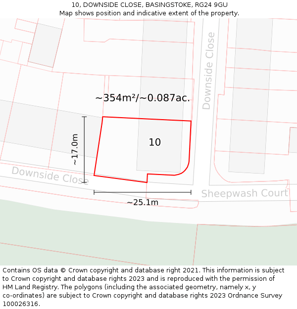 10, DOWNSIDE CLOSE, BASINGSTOKE, RG24 9GU: Plot and title map