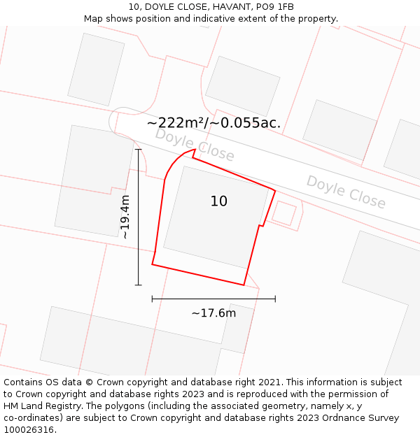 10, DOYLE CLOSE, HAVANT, PO9 1FB: Plot and title map