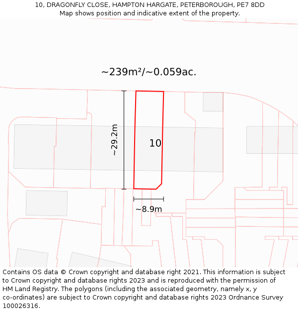 10, DRAGONFLY CLOSE, HAMPTON HARGATE, PETERBOROUGH, PE7 8DD: Plot and title map