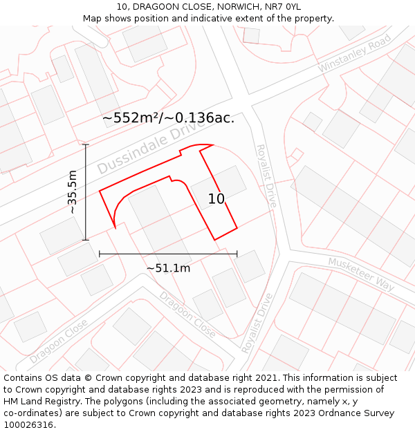 10, DRAGOON CLOSE, NORWICH, NR7 0YL: Plot and title map