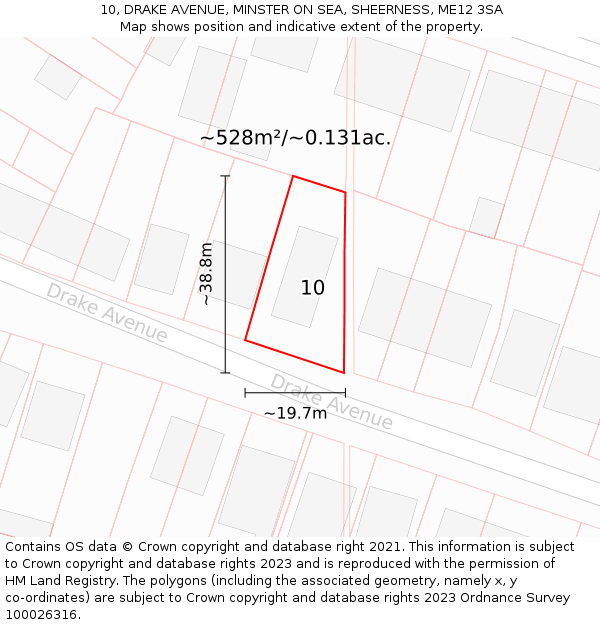 10, DRAKE AVENUE, MINSTER ON SEA, SHEERNESS, ME12 3SA: Plot and title map