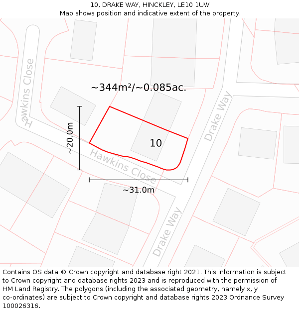 10, DRAKE WAY, HINCKLEY, LE10 1UW: Plot and title map