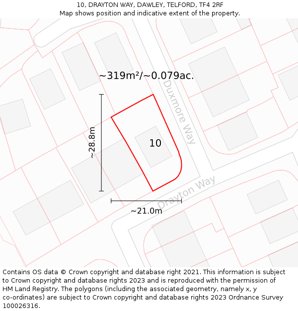 10, DRAYTON WAY, DAWLEY, TELFORD, TF4 2RF: Plot and title map