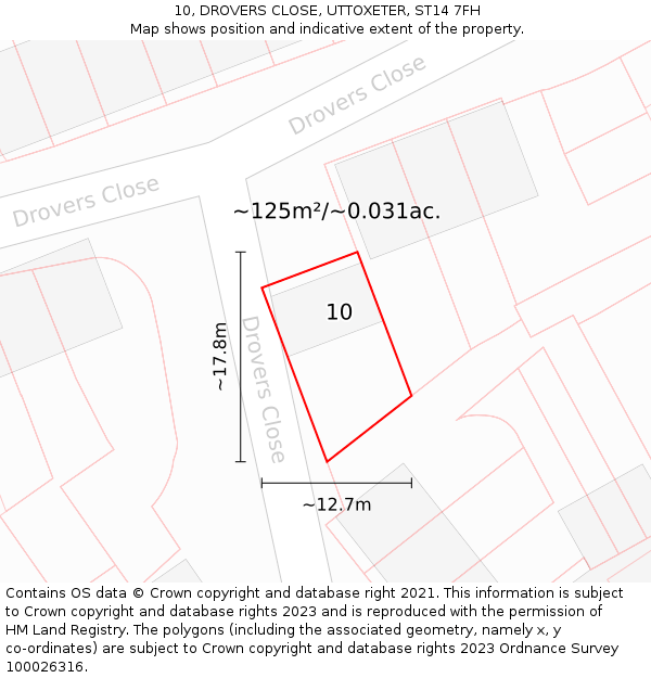 10, DROVERS CLOSE, UTTOXETER, ST14 7FH: Plot and title map
