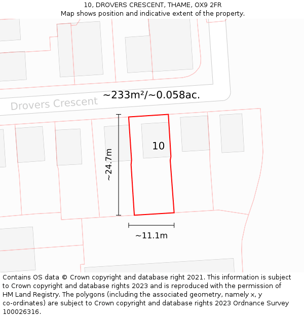 10, DROVERS CRESCENT, THAME, OX9 2FR: Plot and title map